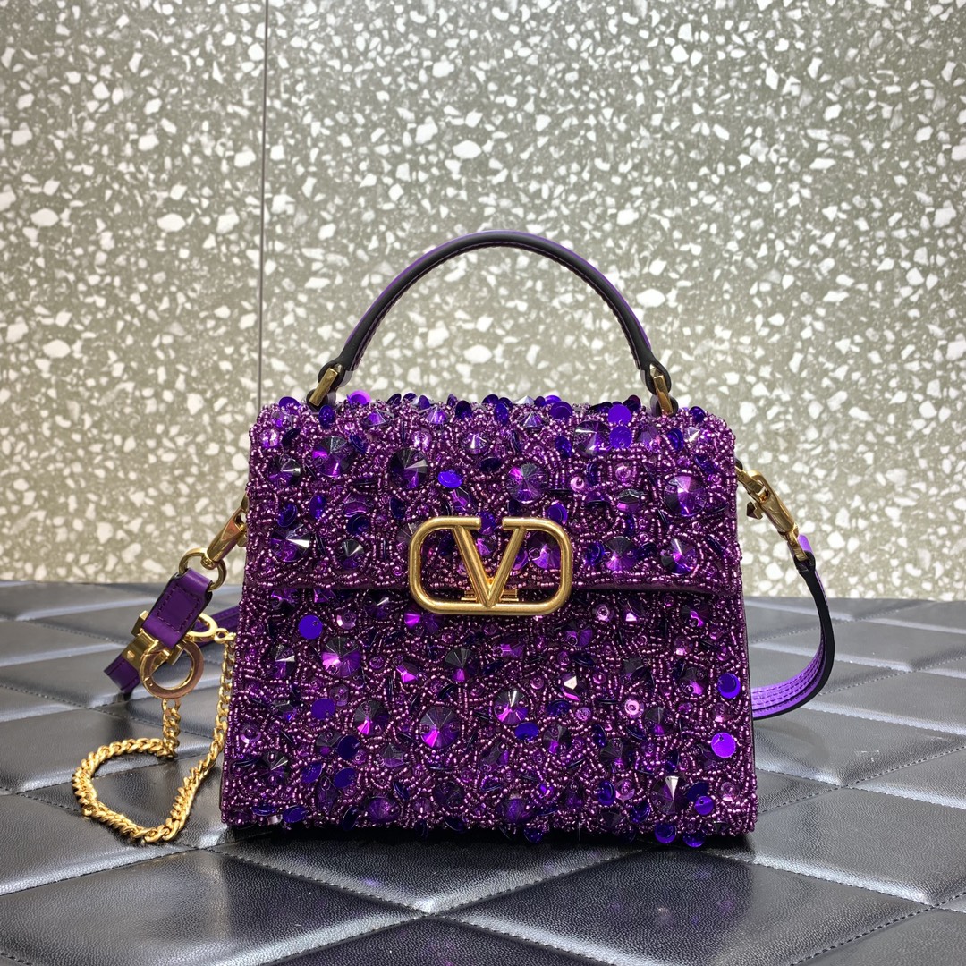 Valentino Garavani Vsling Mini Handbag Entirely Covered in Purple Rhinestones